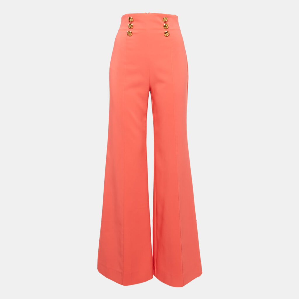 Elisabetta Franchi Pink Crepe Button Detail Flared Trousers M Elisabetta Franchi Pink Crepe Button Detail Flared Trousers M
