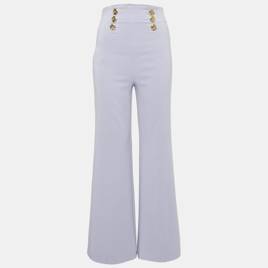Elisabetta Franchi Lavender Crepe Button Detail Flared Trousers S Elisabetta Franchi Lavender Crepe Button Detail Flared Trousers S