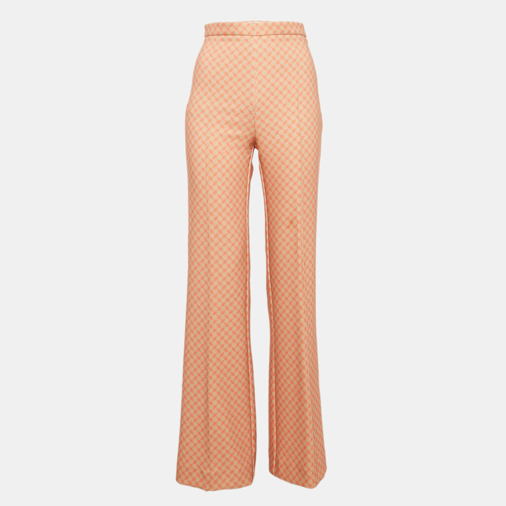 Elisabetta Franchi Orange Printed Crepe High Rise Trousers S Elisabetta Franchi Orange Printed Crepe High Rise Trousers S