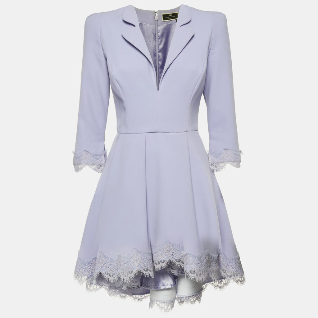 luxury-women-elisabetta-franchi-used-clothes-p1159910-002-1.jpg Elisabetta Franchi Lavender Crepe Lace Trim Flared Mini Dress M