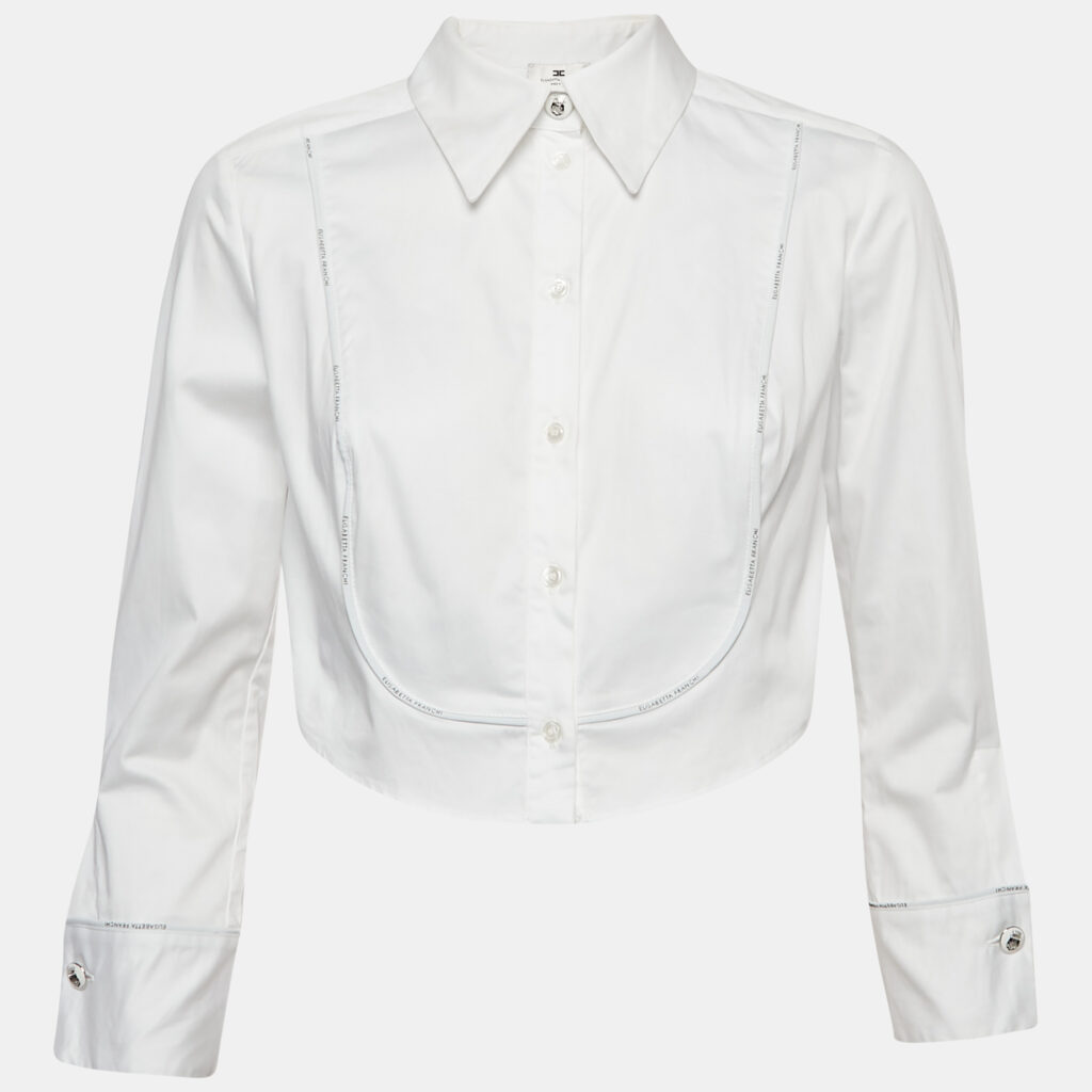 Elisabetta Franchi White Poplin Crop Top M