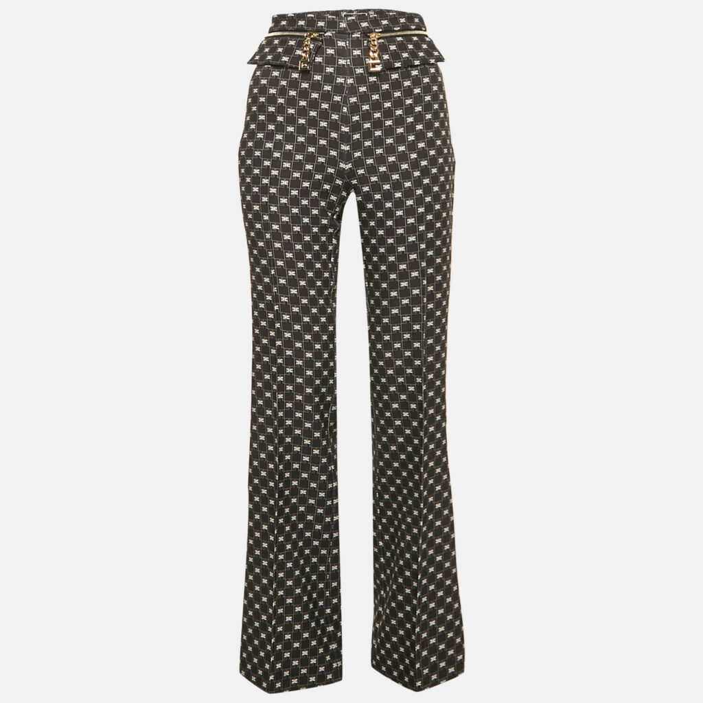 Elisabetta Franchi Black Logo All Over Jersey High Rise Flared Pants S