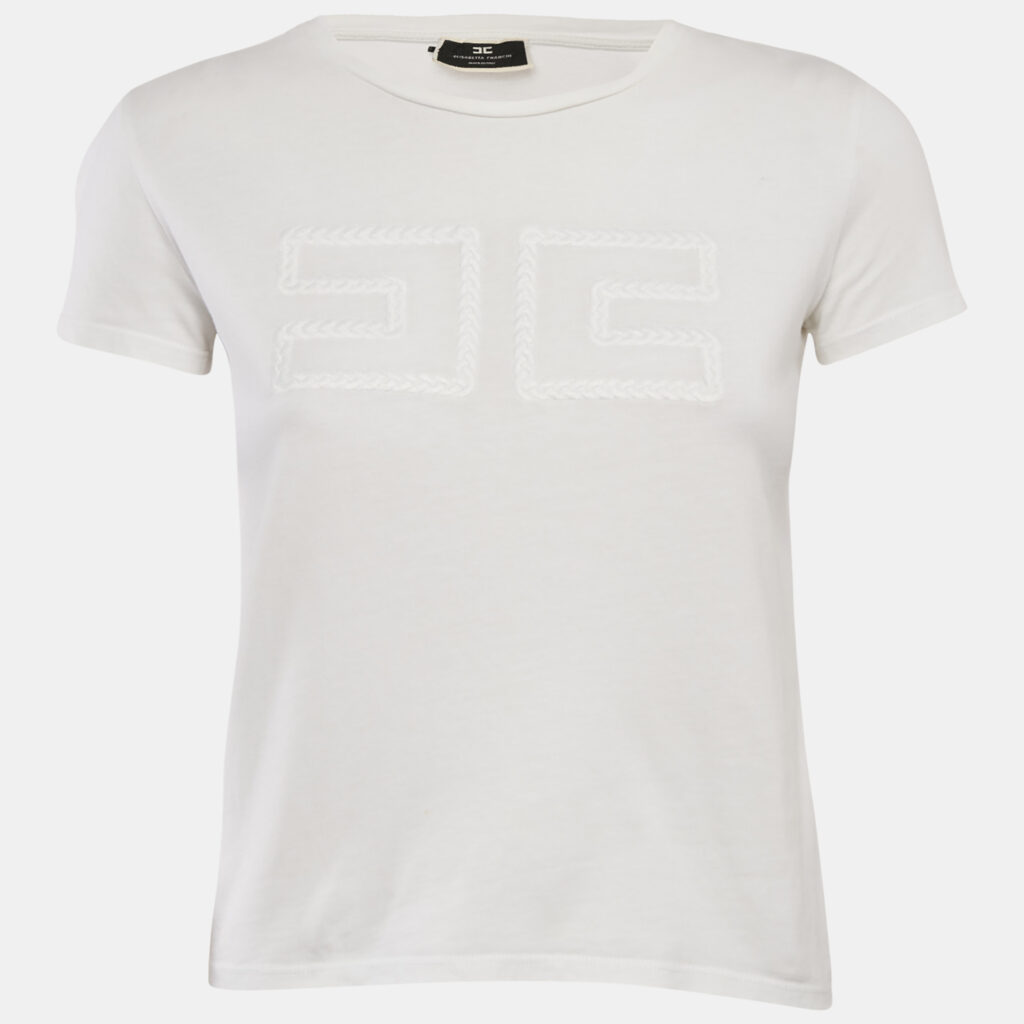 Elisabetta Franchi White Logo Embroidered Jersey T-Shirt S Elisabetta Franchi White Logo Embroidered Jersey T-Shirt S