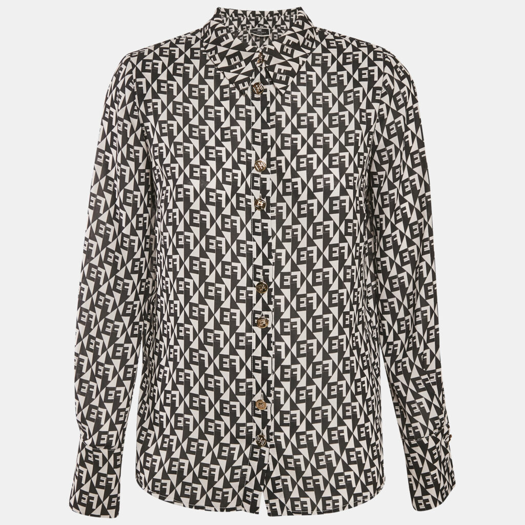 luxury-women-elisabetta-franchi-used-clothes-p1173446-007-1.jpg Elisabetta Franchi Black/White Diamond Print Crepe Shirt S