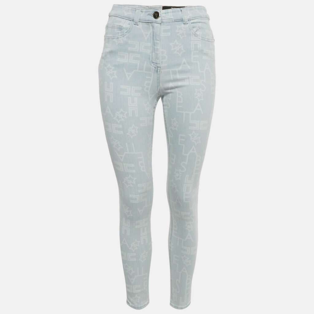 Elisabetta Franchi Blue Monogram Denim Skinny Jeans S Waist 27"