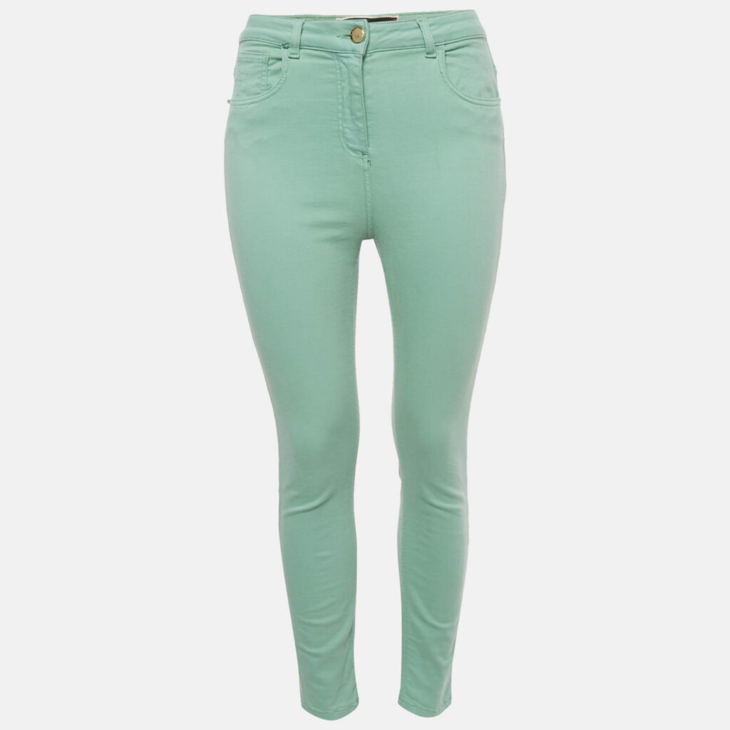 Elisabetta Franchi Green Cotton High Rise Skinny Jeans M Waist 26"