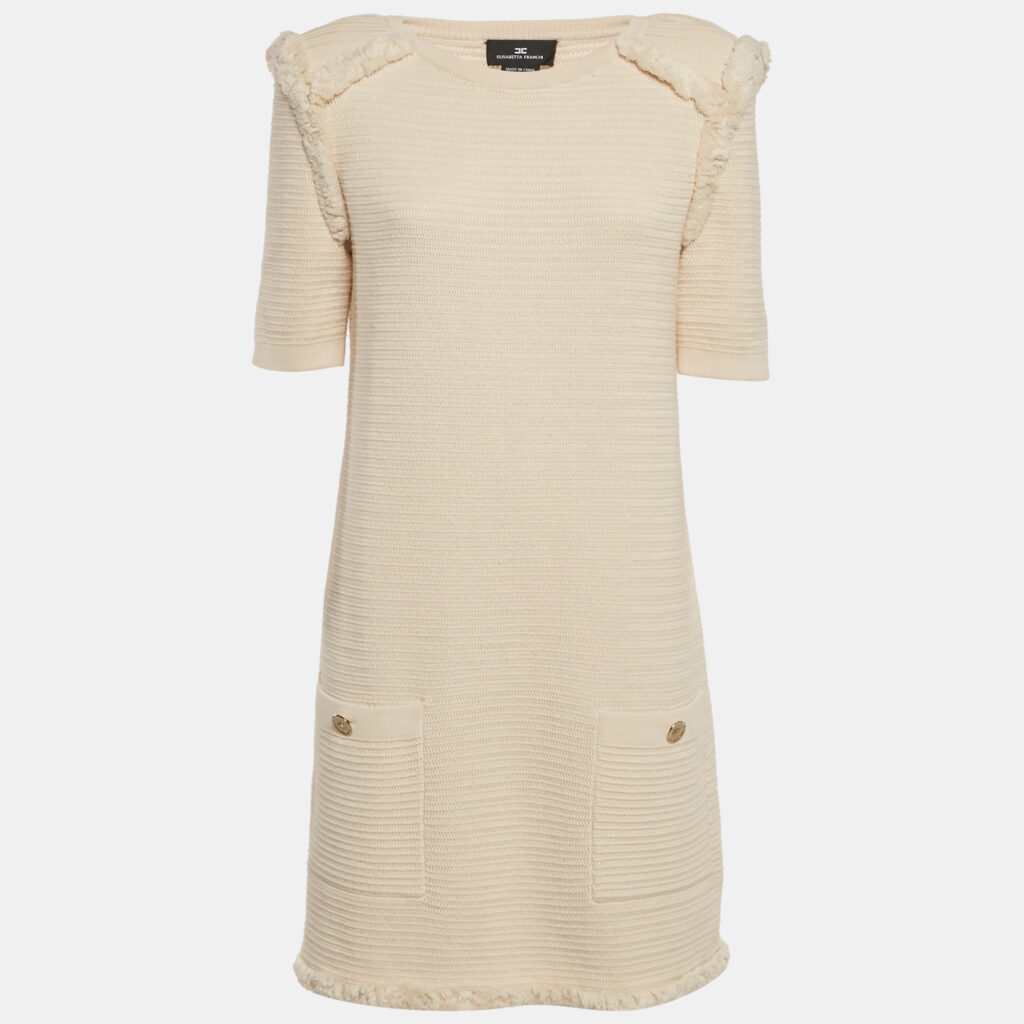 Elisabetta Franchi Beige Knitted Short Dress M Elisabetta Franchi Beige Knitted Short Dress M