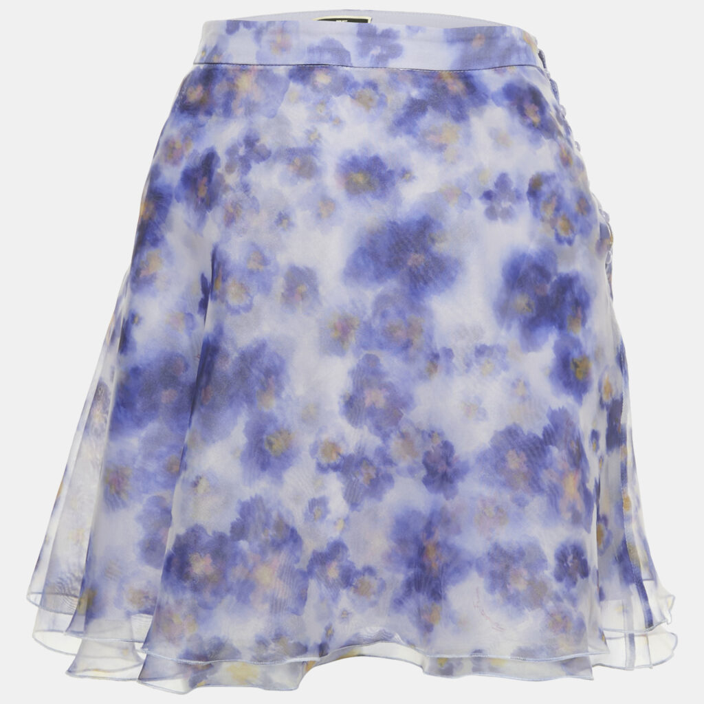 Elisabetta Franchi Purple Floral Printed Organze Tiered Mini Skirt M Elisabetta Franchi Purple Floral Printed Organze Tiered Mini Skirt M