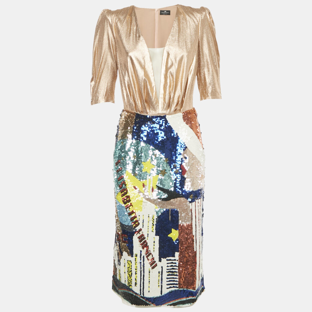 Elisabetta Franchi Metallic Crepe & Sequin Bodysuit and Skirt Set M Elisabetta Franchi Metallic Crepe & Sequin Bodysuit and Skirt Set M