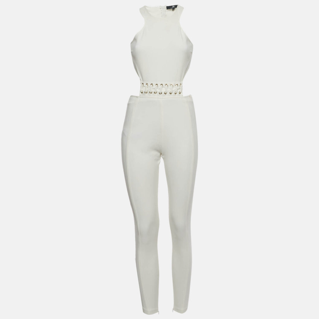 luxury-women-elisabetta-franchi-used-clothes-p1181992-002-1.jpg Elisabetta Franchi White Jersey Lace Up Backless Jumpsuit M