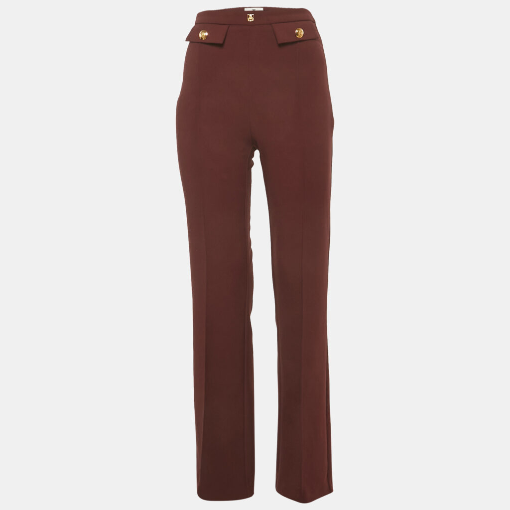 Elisabetta Franchi Burgundy Stretch Crepe Flared Trousers S Elisabetta Franchi Burgundy Stretch Crepe Flared Trousers S