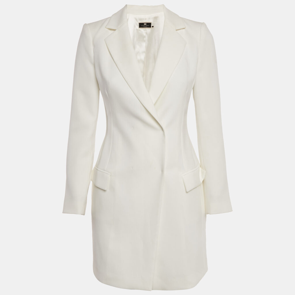 Elisabetta Franchi White Crepe Double Breasted Mini Dress S Elisabetta Franchi White Crepe Double Breasted Mini Dress S