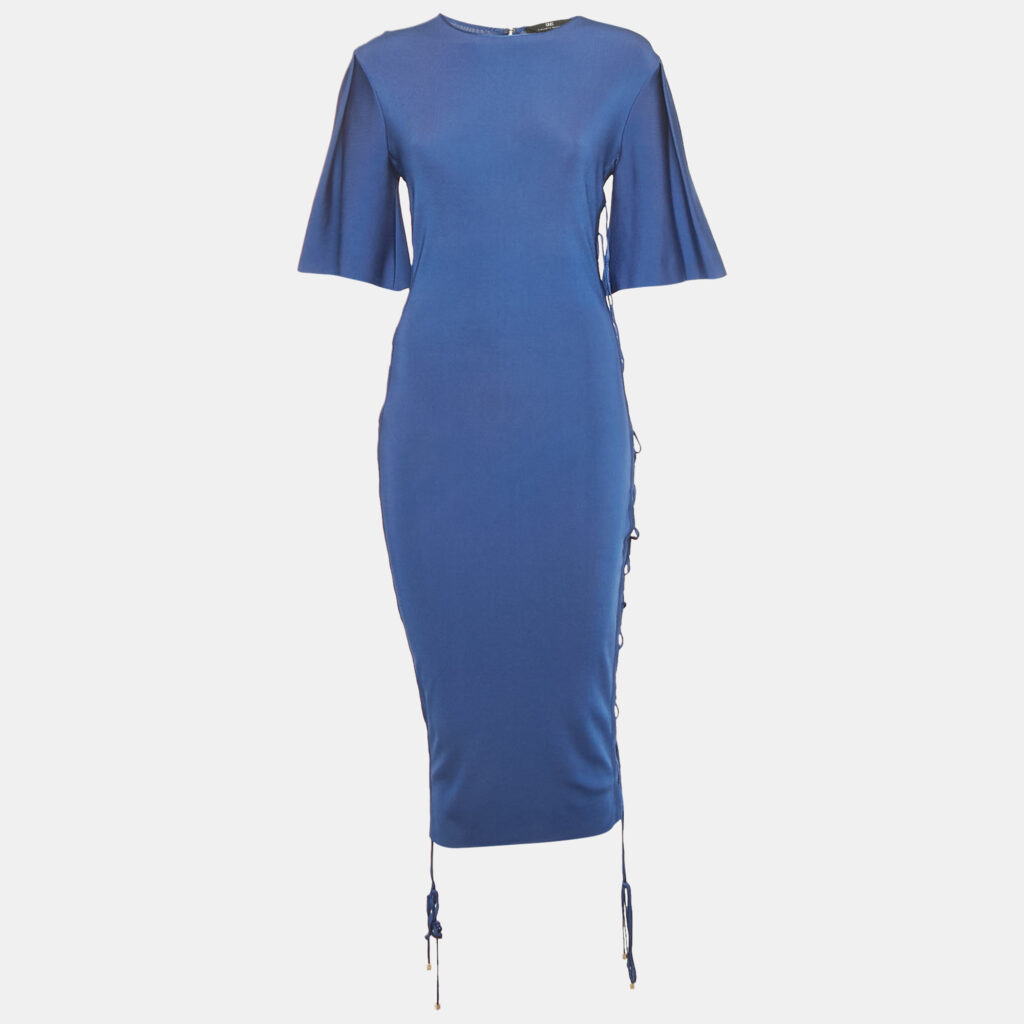 luxury-women-elisabetta-franchi-used-clothes-p1186192-003-1.jpg Elisabetta Franchi Blue Jersey Lace Up Detail Bodycon Dress M