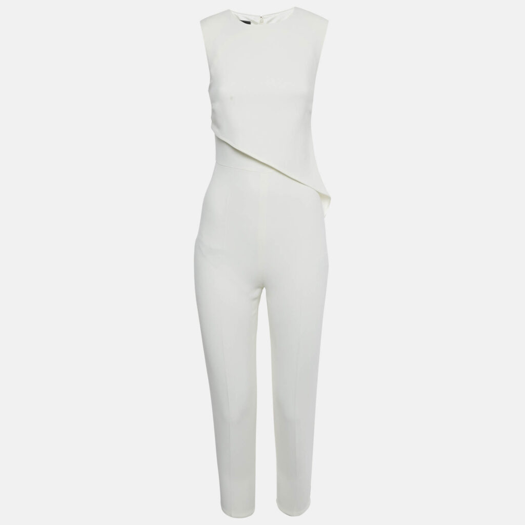 Elisabetta Franchi Off White Crepe Asymmetric Belted Jumpsuit S Elisabetta Franchi Off White Crepe Asymmetric Belted Jumpsuit S