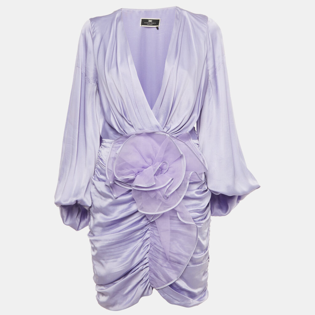 Elisabetta Franchi Purple Satin Ruched Mini Dress M Elisabetta Franchi Purple Satin Ruched Mini Dress M