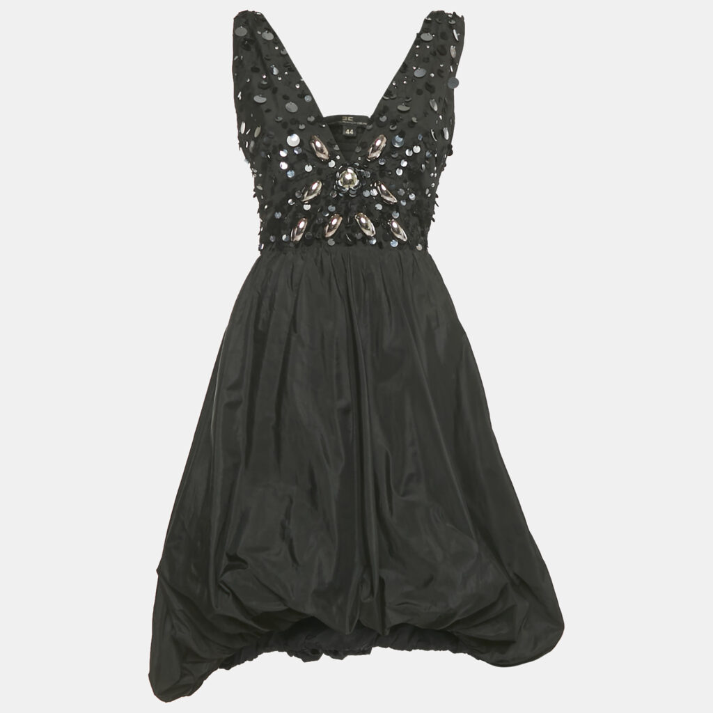 Elisabetta Franchi Celyn b. Black Embellished Taffeta Mini Dress M Elisabetta Franchi Celyn b. Black Embellished Taffeta Mini Dress M