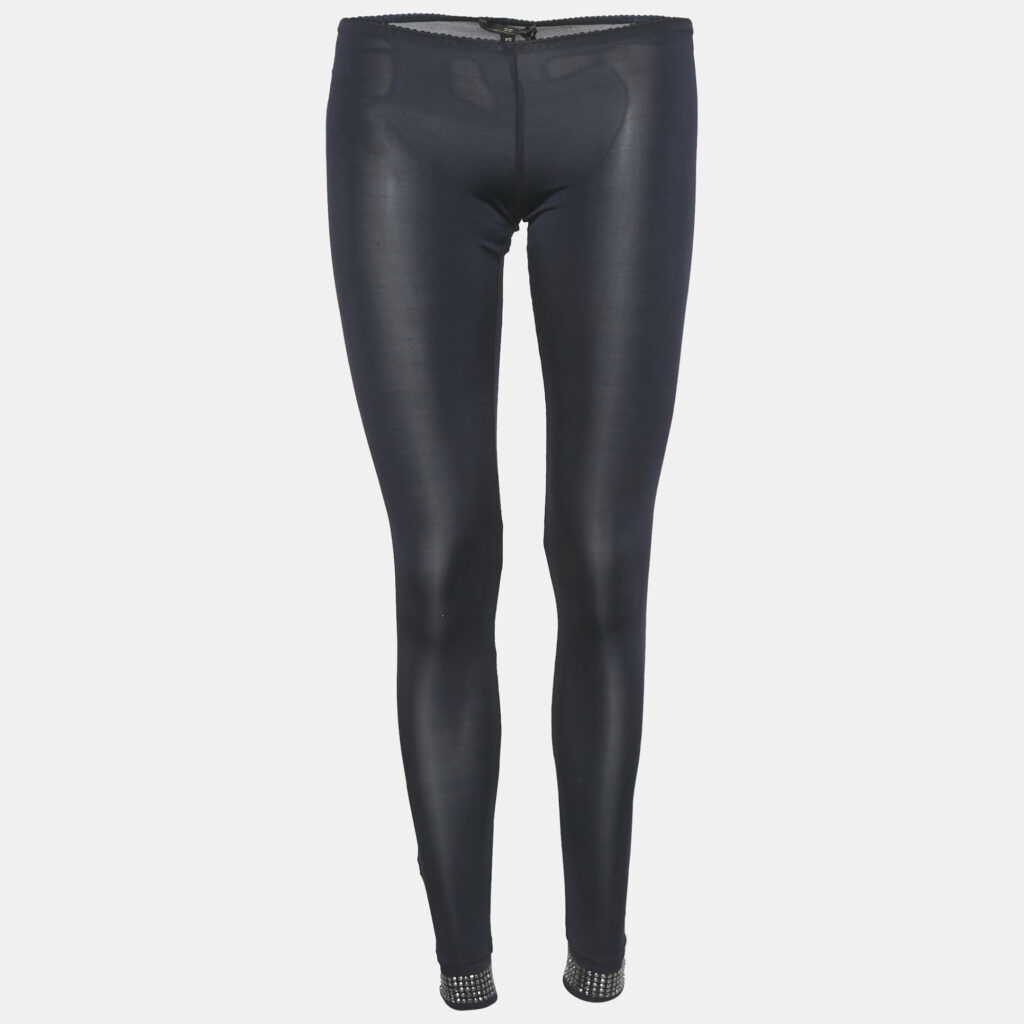 Elisabetta Franchi Navy Blue Jersey Studded Hem Leggings M