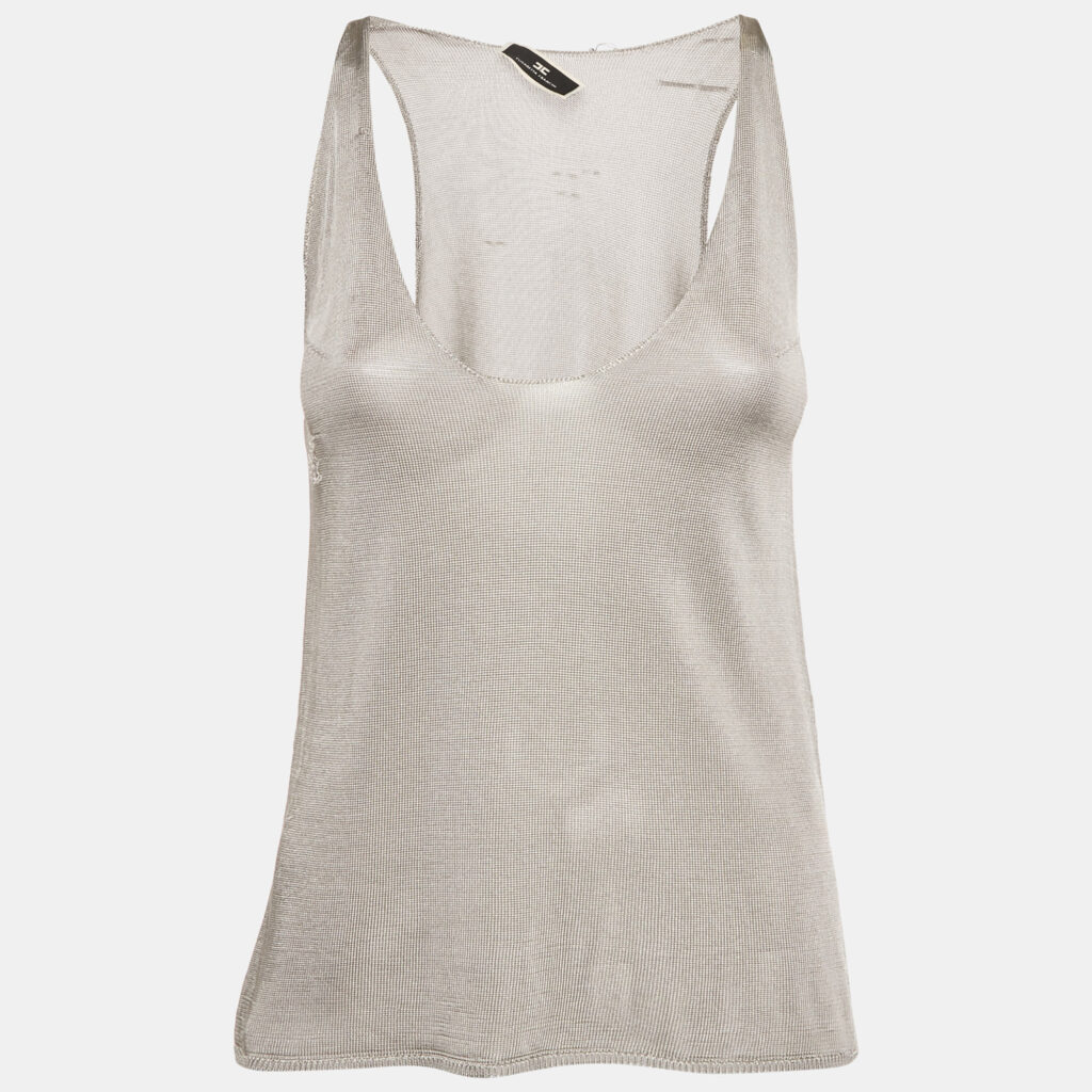 Elisabetta Franchi Grey Rib Knit Tank Top M