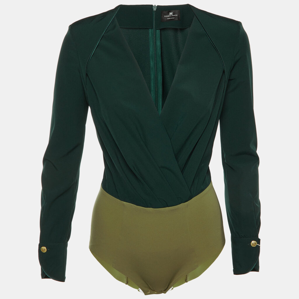 Elisabetta Franchi Green Stretch Crepe Bodysuit Shirt M Elisabetta Franchi Green Stretch Crepe Bodysuit Shirt M