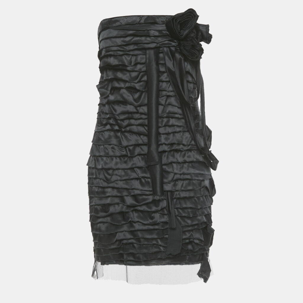 Elisabetta Franchi Black Silk Ribbon Detail Strapless Mini Dress L Elisabetta Franchi Black Silk Ribbon Detail Strapless Mini Dress L