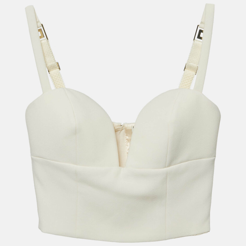 Elisabetta Franchi Cream Crepe Sweet Heart Neck Bustier Crop Top S