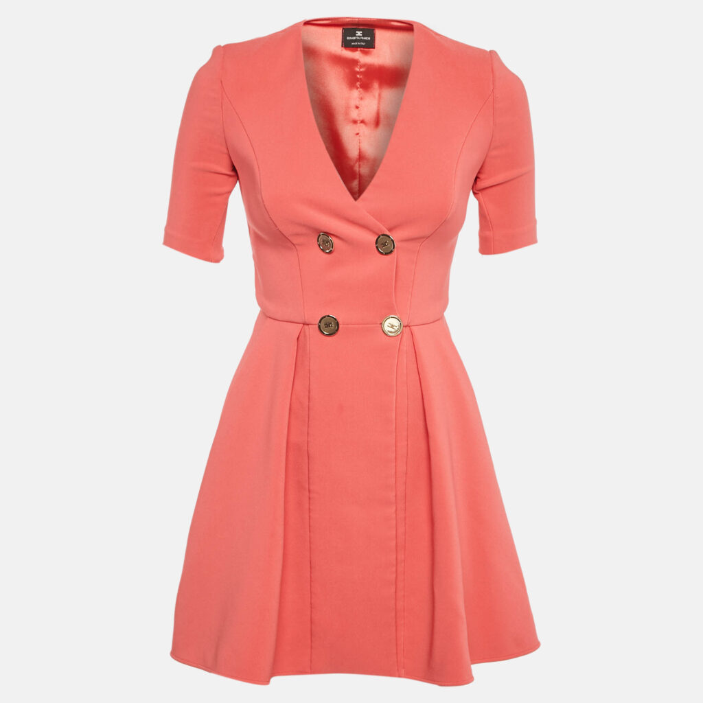 Elisabetta Franchi Coral Crepe Doubled Breasted Mini Dress S