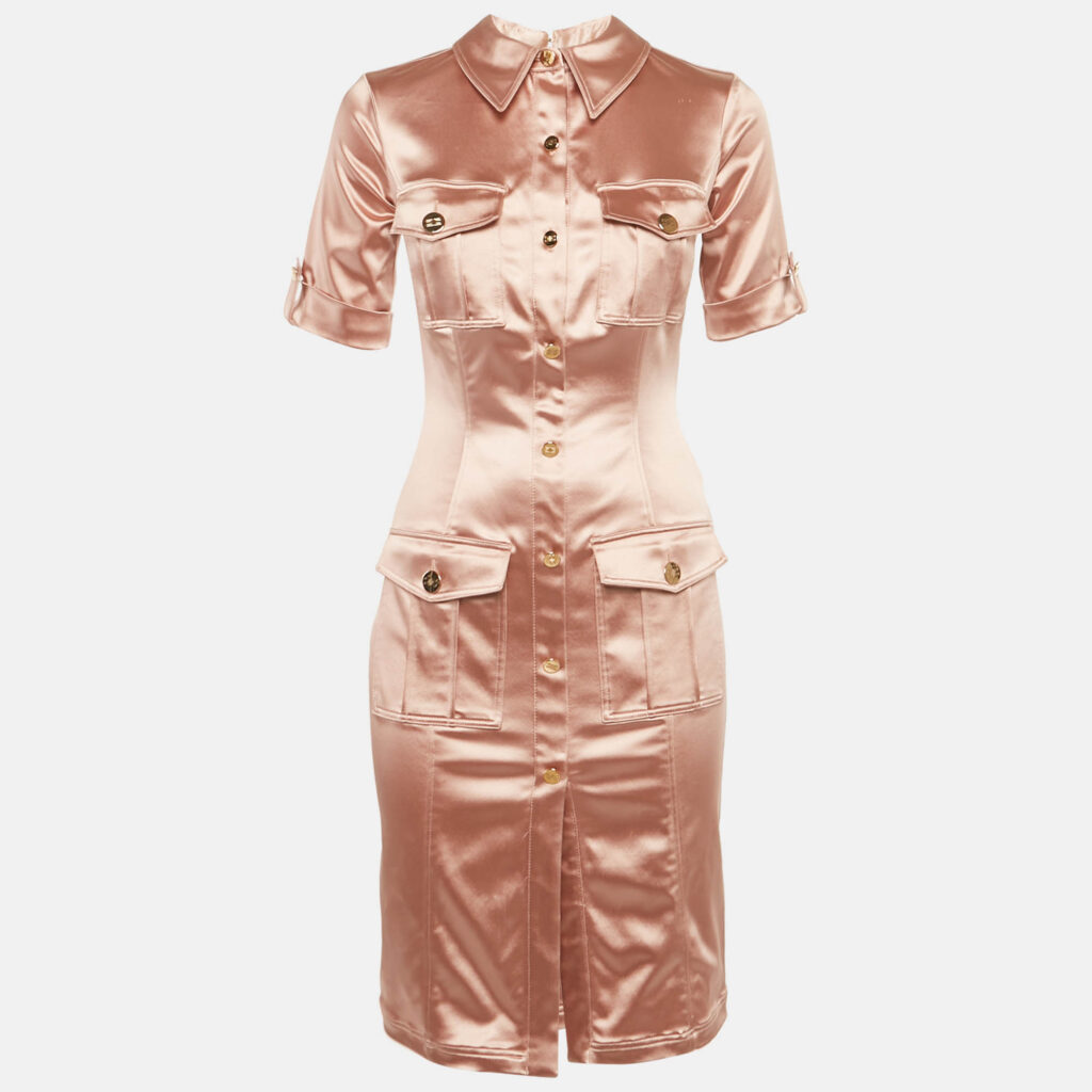 Elisabetta Franchi Pink Satin Button Front Mini Shirt Dress M Elisabetta Franchi Pink Satin Button Front Mini Shirt Dress M