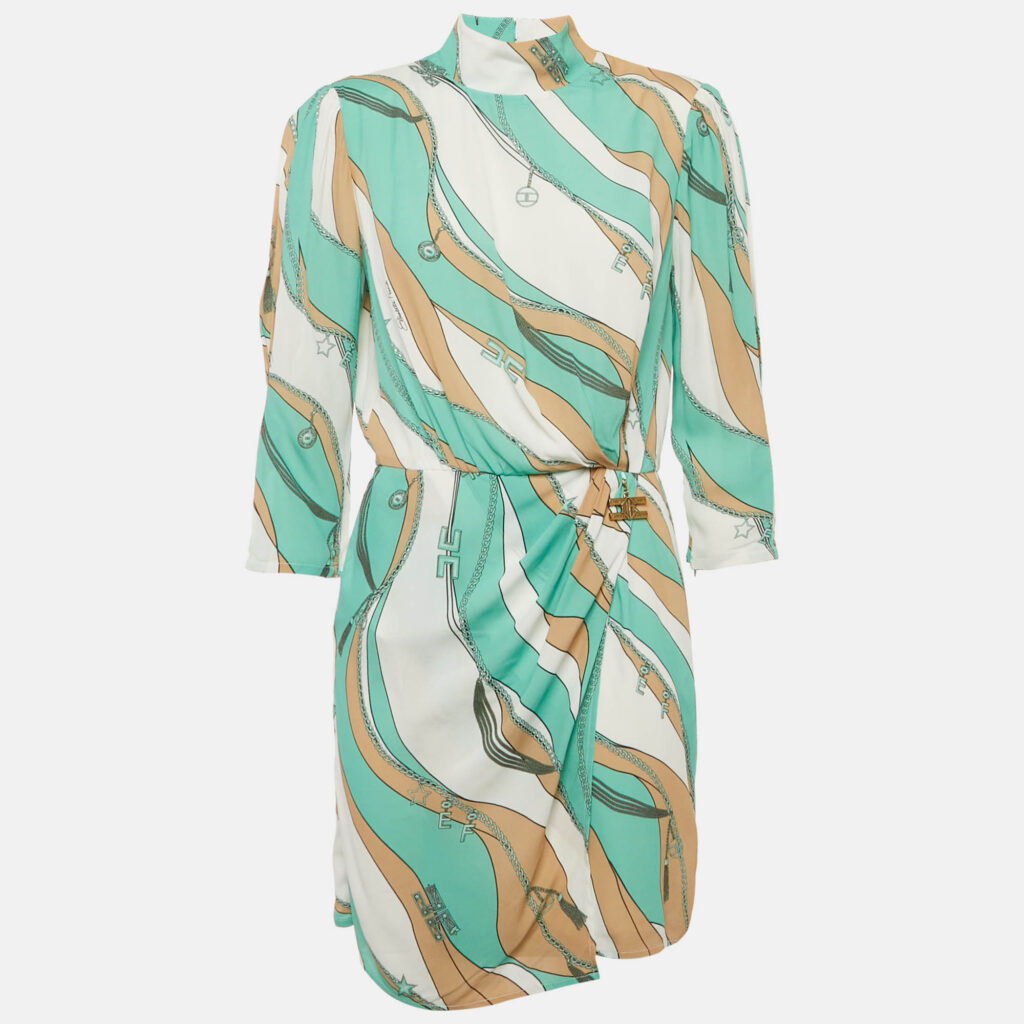 Elisabetta Franchi Multicolor Printed Crepe Mini Dress M Elisabetta Franchi Multicolor Printed Crepe Mini Dress M