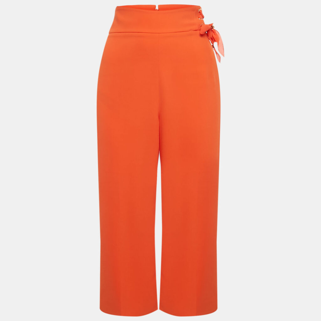 Elisabetta Franchi Orange Crepe Wide Leg Trousers S Elisabetta Franchi Orange Crepe Wide Leg Trousers S