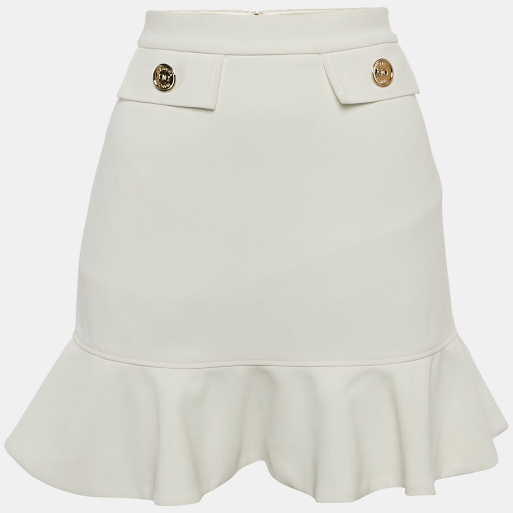 Elisabetta Franchi White Crepe Flounce Mini Skirt S Elisabetta Franchi White Crepe Flounce Mini Skirt S