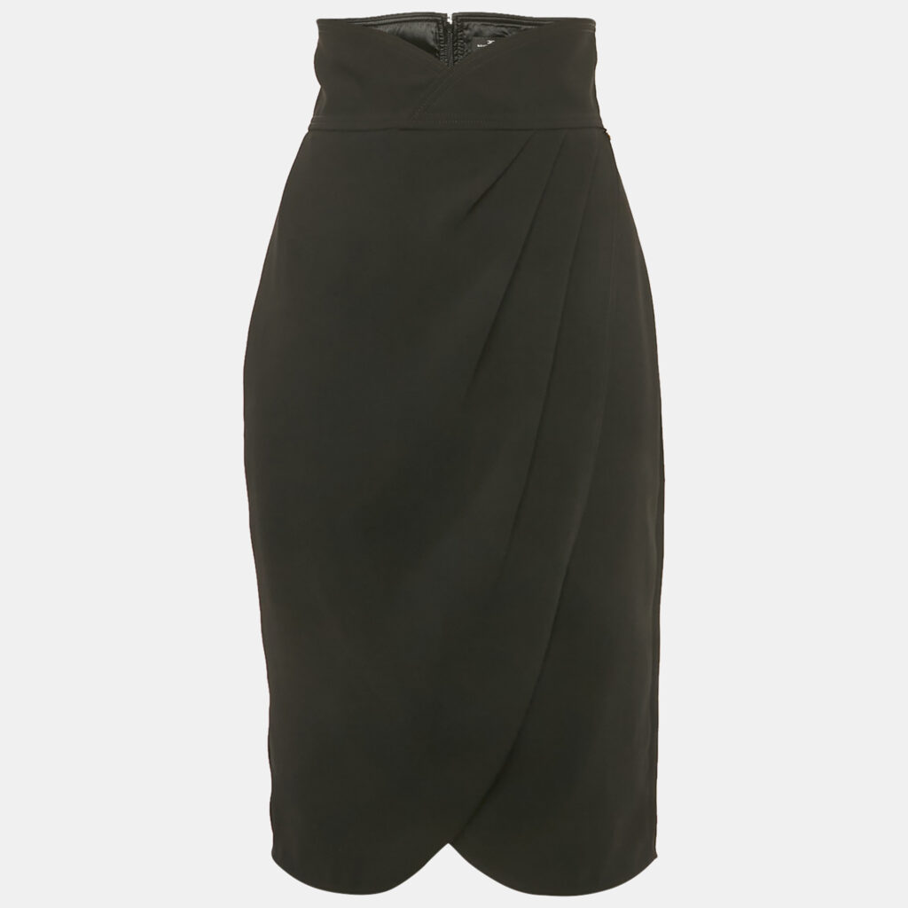 Elisabetta Franchi Black Crepe Draped Pencil Skirt M Elisabetta Franchi Black Crepe Draped Pencil Skirt M