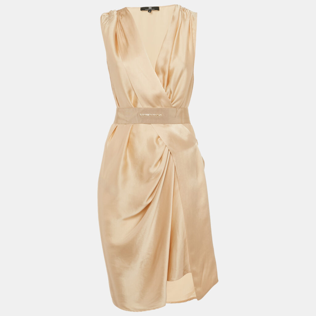 Elisabetta Franchi Pink Satin Belted Short Dress M