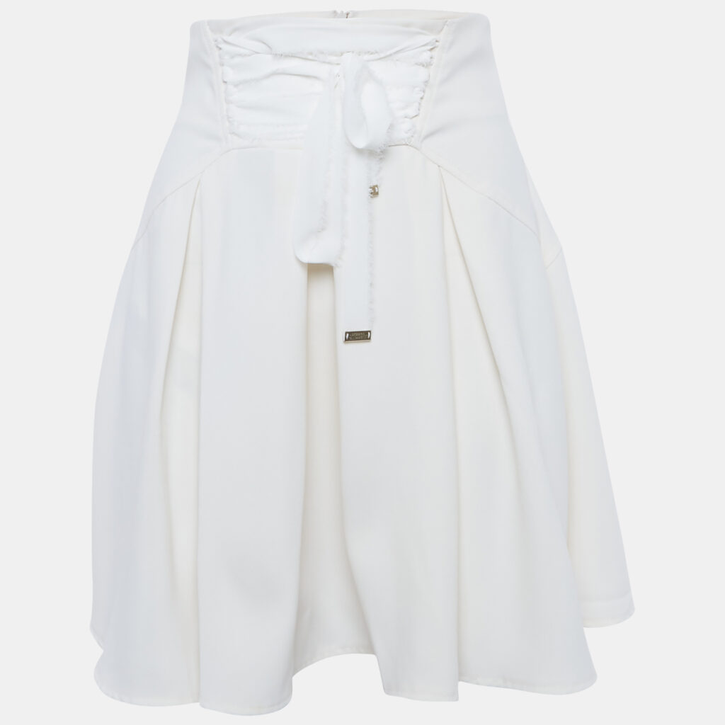 Elisabetta Franchi Cream Crepe Pleated Mini Skirt M Elisabetta Franchi Cream Crepe Pleated Mini Skirt M