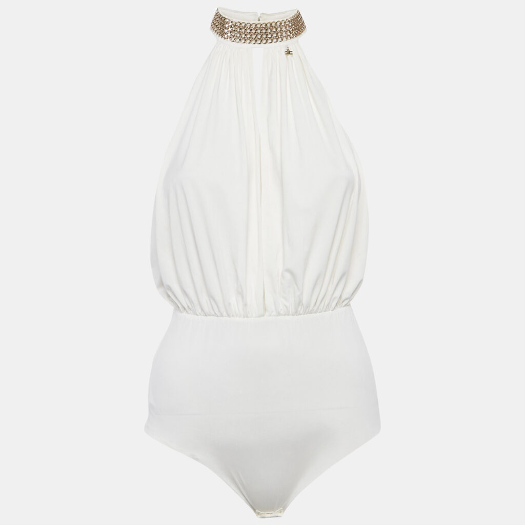 Elisabetta Franchi White Chain Detail Bodysuit M Elisabetta Franchi White Chain Detail Bodysuit M