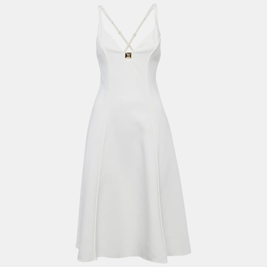 luxury-women-elisabetta-franchi-used-clothes-p1213611-001.jpg Elisabetta Franchi White Crepe Flared Short Dress S