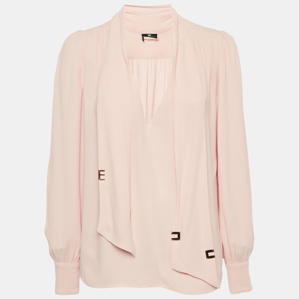 Elisabetta Franchi Light Pink Georgette Scarf Detail Blouse M Elisabetta Franchi Light Pink Georgette Scarf Detail Blouse M