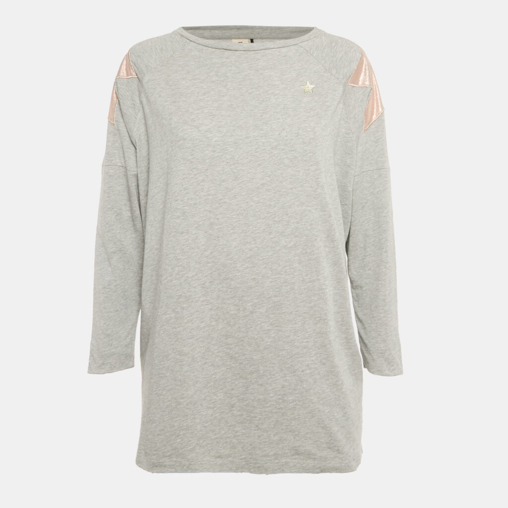Elisabetta Franchi Grey Cotton Star Patch Detail T-Shirt M