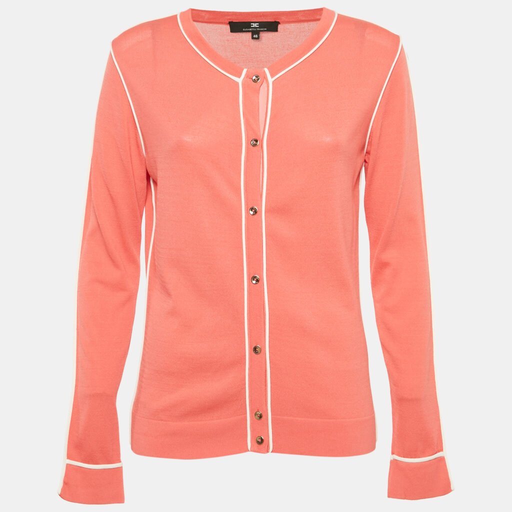 Elisabetta Franchi Pink Knit Cardigan L Elisabetta Franchi Pink Knit Cardigan L