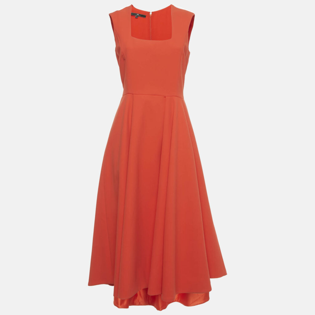 Elisabetta Franchi Orange Crepe Shoulder Detail Sleeveless Midi Dress M
