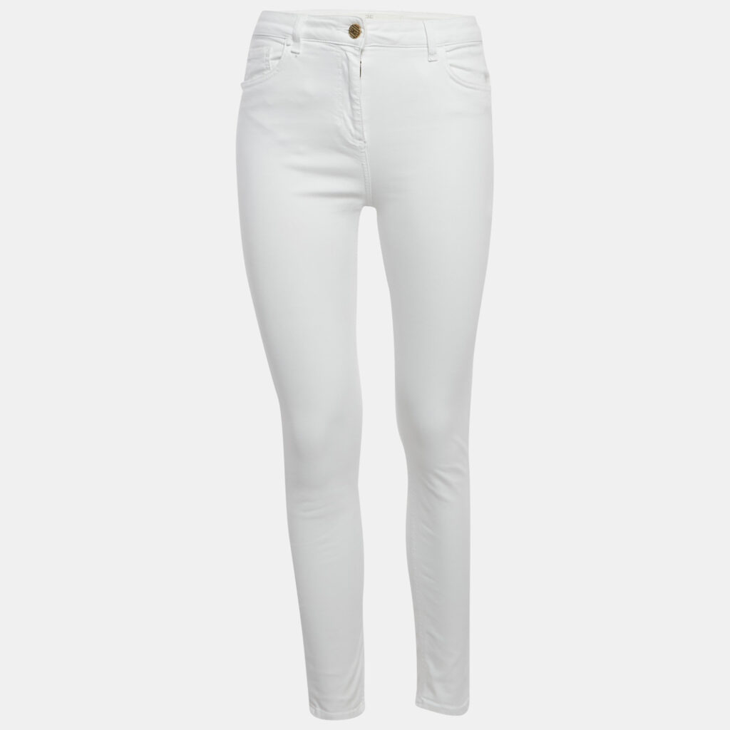 Elisabetta Franchi White High Waist Denim Skinny Fit Jeans M Waist 27"