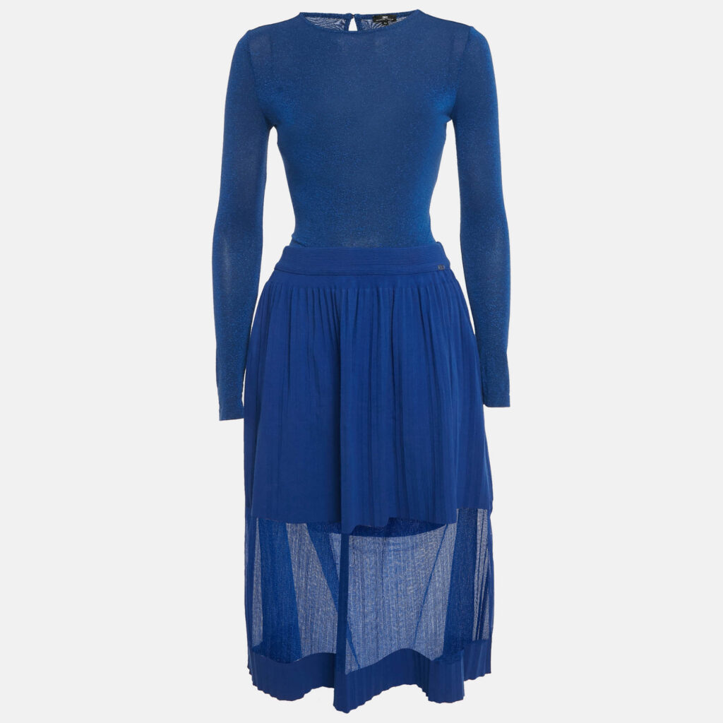 Elisabetta Franchi Blue Lurex Knit Body Suit & Skirt Set M Elisabetta Franchi Blue Lurex Knit Body Suit & Skirt Set M