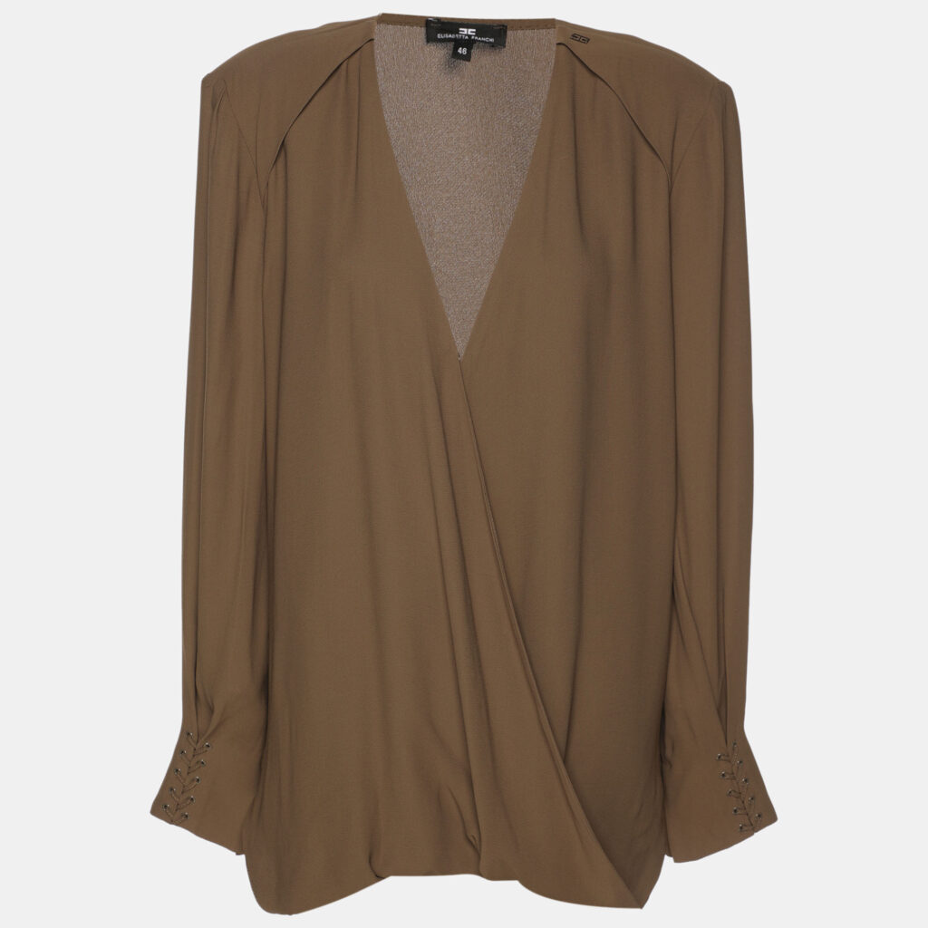 Elisabetta Franchi Khaki Crepe Camicia Blouse L Elisabetta Franchi Khaki Crepe Camicia Blouse L