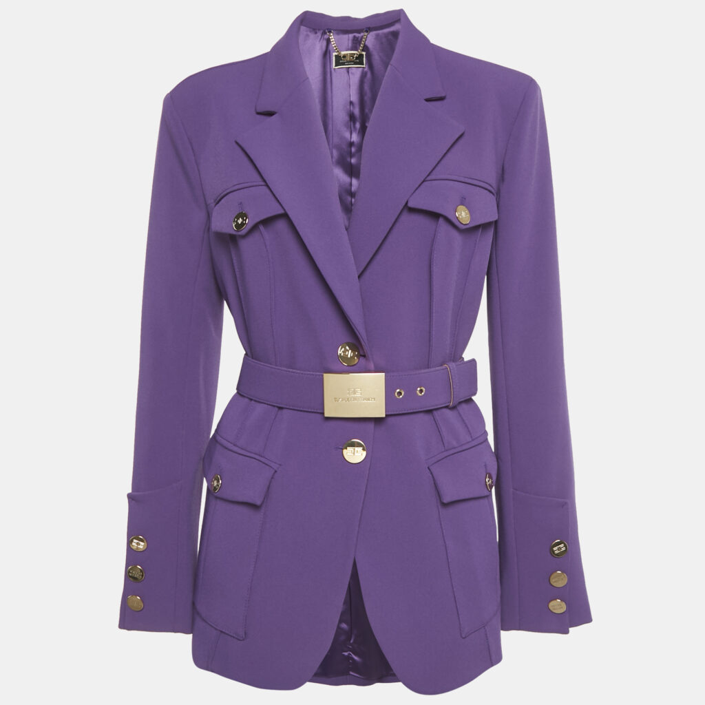 Elisabetta Franchi Purple Crepe Belted Jacket L