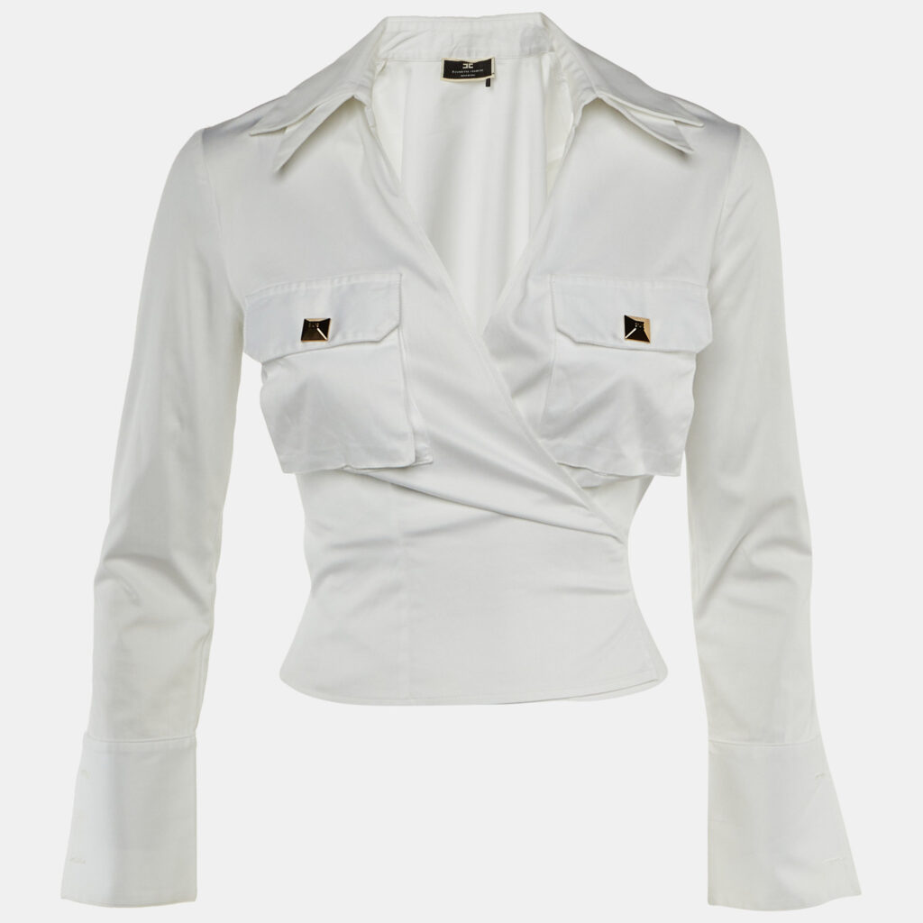 Elisabetta Franchi White Cotton Wrap Around Top S