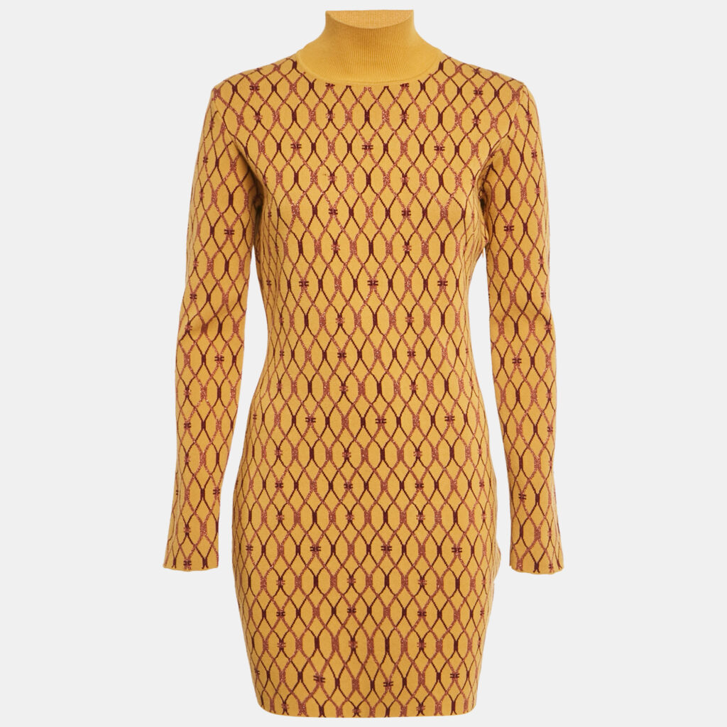 Elisabetta Franchi Yellow Lurex Stretch Knit Mini Dress M Elisabetta Franchi Yellow Lurex Stretch Knit Mini Dress M