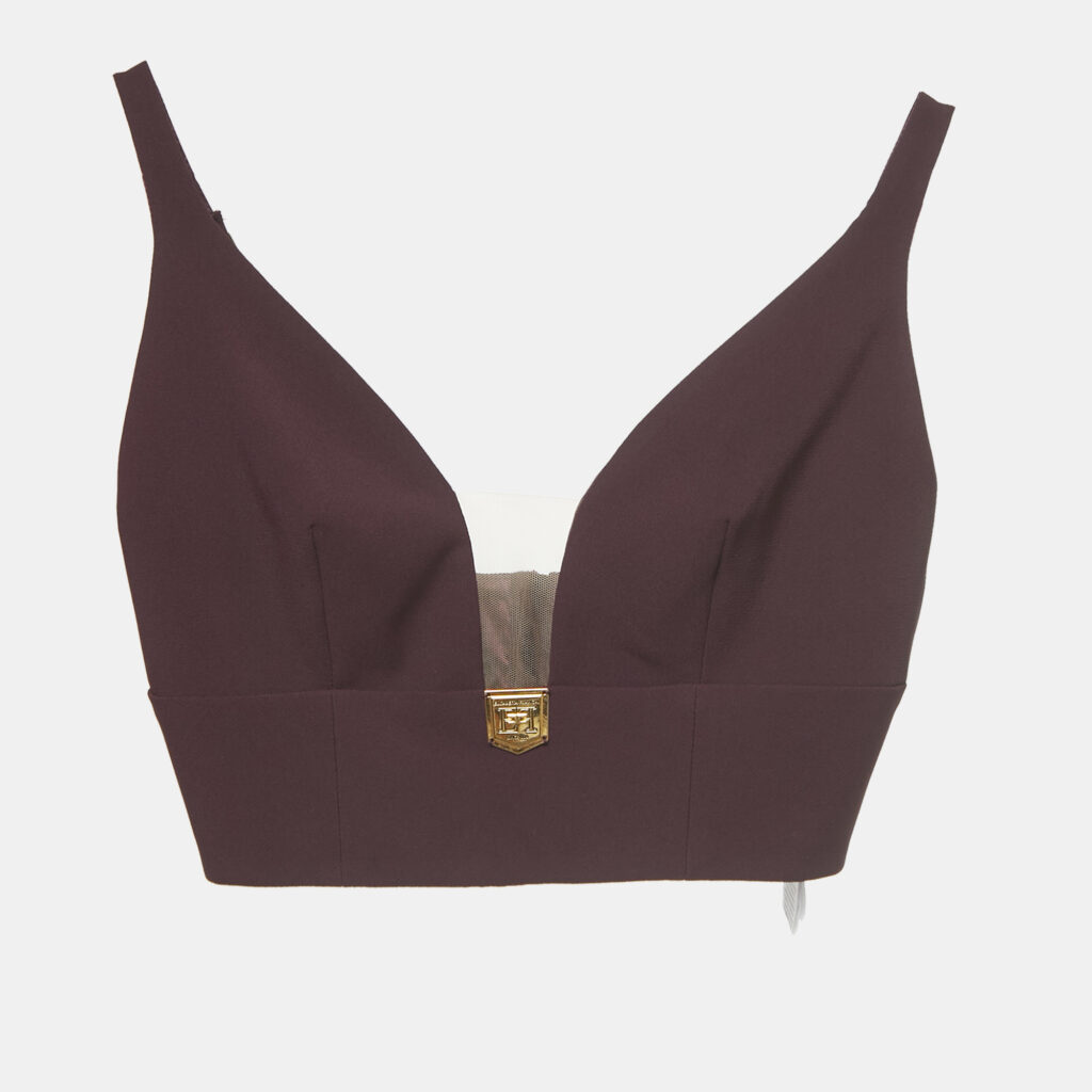 Elisabetta Franchi Burgundy Crepe Crop Top S Elisabetta Franchi Burgundy Crepe Crop Top S