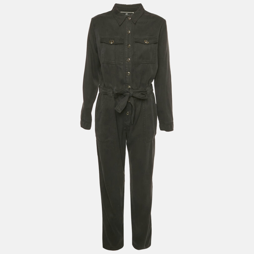 Elisabetta Franchi Black Denim Belted Jumpsuit M Elisabetta Franchi Black Denim Belted Jumpsuit M