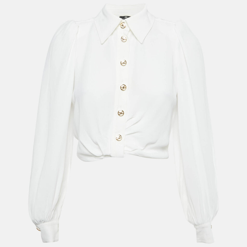 Elisabetta Franchi White Crepe Knot Detail Cropped Blouse S