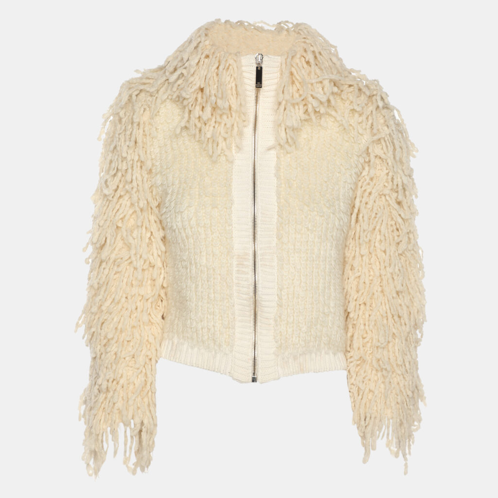 Elisabetta Franchi Cream Knitted Mohair Blend Fringes Cropped Jacket S Elisabetta Franchi Cream Knitted Mohair Blend Fringes Cropped Jacket S
