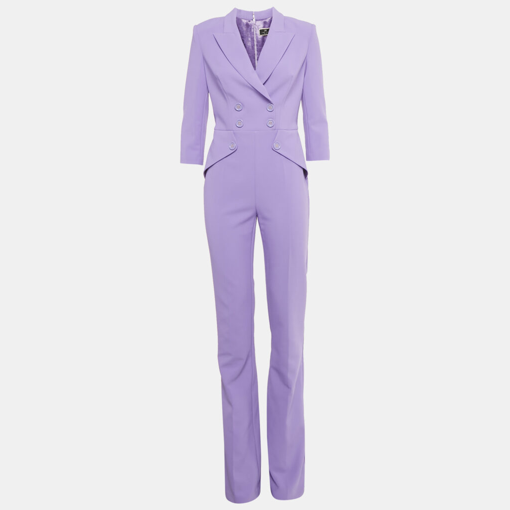 Elisabetta Franchi Purple Double Layer Crepe Jumpsuit L Elisabetta Franchi Purple Double Layer Crepe Jumpsuit L